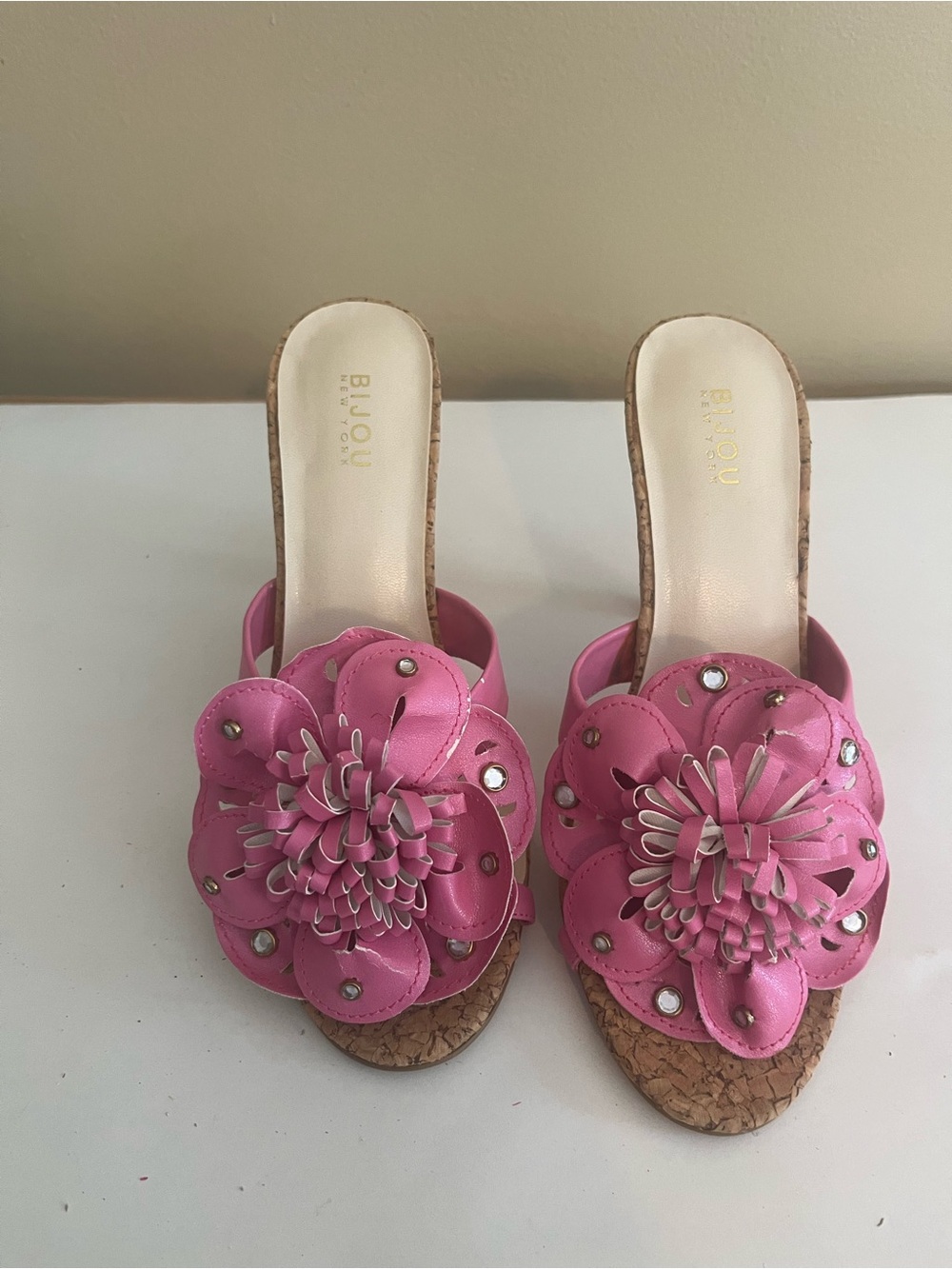 Pink Floral Cork Slide Sandals